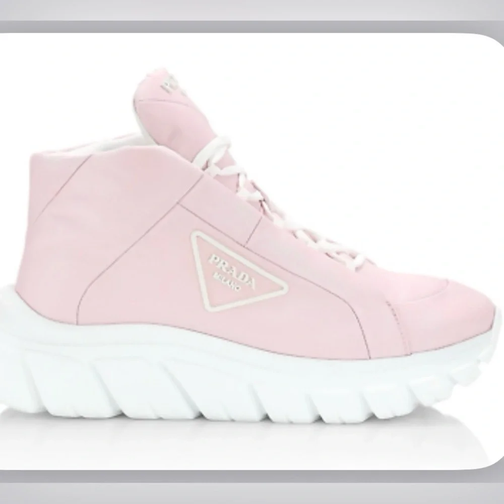 Prada Rush Piuma Nylon Platform High Top Sneakers – Pink/White – Size 36 (US 6)